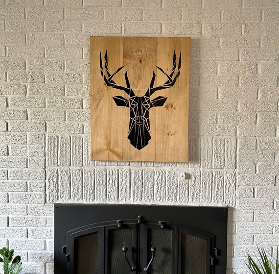 DEER HEAD wood sign 27"x 22" moose head wall art cottage chalet home decor bedroom living room hunting christmas gift idea