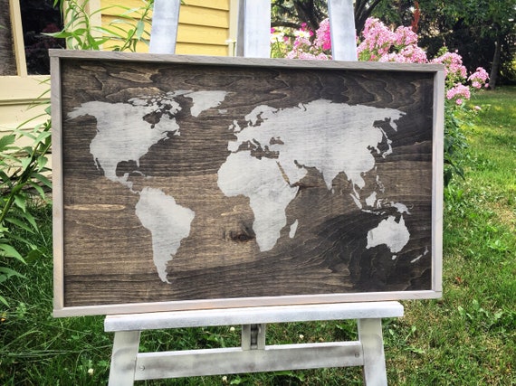 world map 33"x21"2" wood sign travel home gypsy decor bedroom living room art gift idea wood wall art boho decor wood wall decor earth