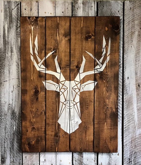 DEER HEAD wood sign 30"x 22" cottage chalet home decor bedroom living room hunting country art gift idea
