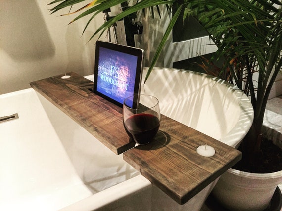 bath caddy boho bathroom decor bath tray wine glass rack ipad iphone holder candles champagne glass relax gift christmas love