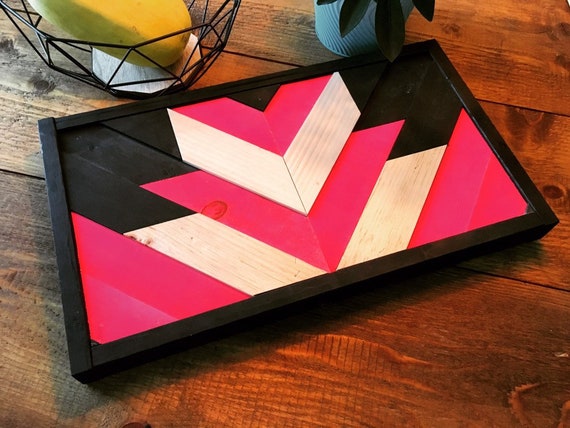 wall art 18"x11"x2" geometric wood sign boho design aztec decor home decor bedroom wood wall tray caddy gypsy decor reclaimed wood chevron