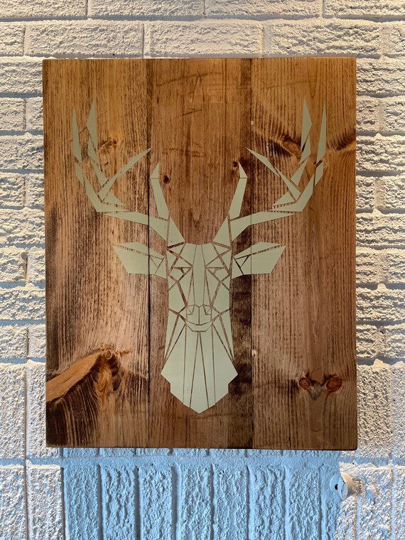DEER HEAD wood sign 27"x 22" moose head wall art cottage chalet home decor bedroom living room hunting christmas gift idea