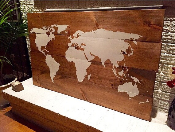 world map 27"x48" wood sign travel home decor bedroom living room art gift idea wood wall art boho decor wood wall decor earth