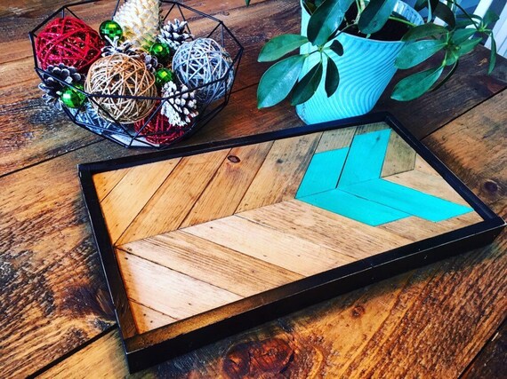 Tray caddy 18"x9"x3" wall art wood art boho design aztec chevron home decor kitchen living room boho decor gypsy reclaimed wood breakfast