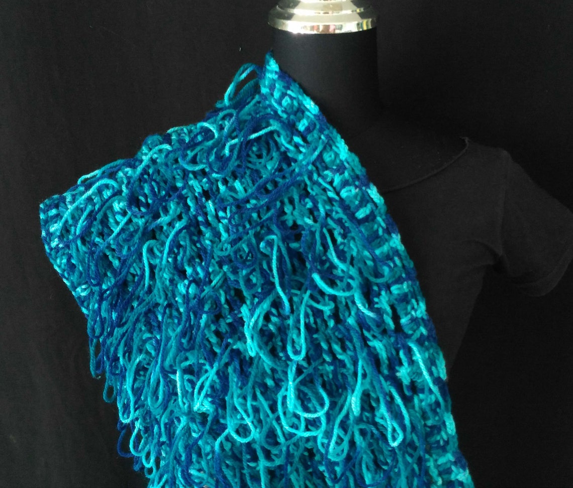 Acrylic Scarfblue Colour Scarfhook Technichand Knit Etsy