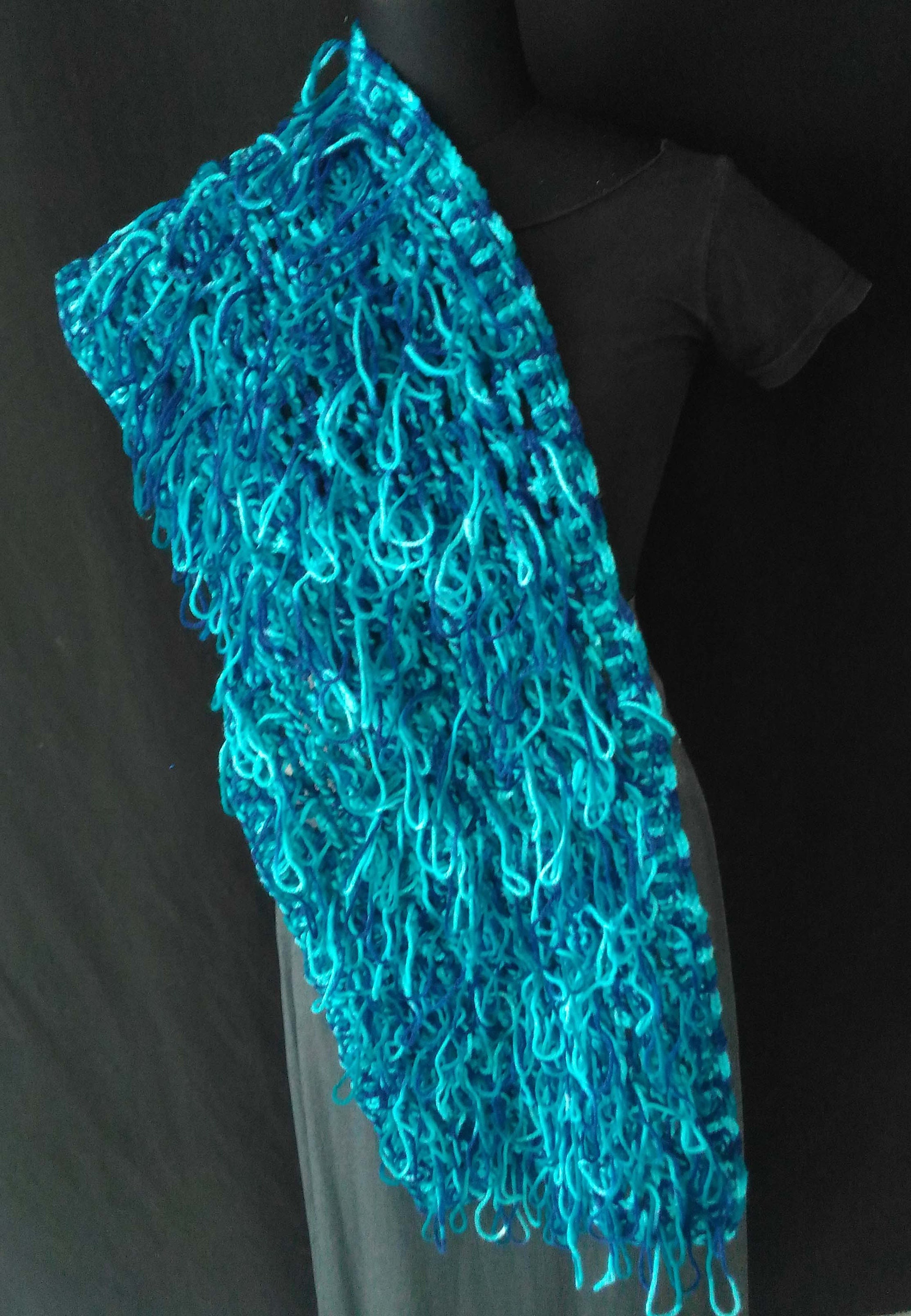 Acrylic ScarfBlue Colour ScarfHook TechnicHand Knit Etsy