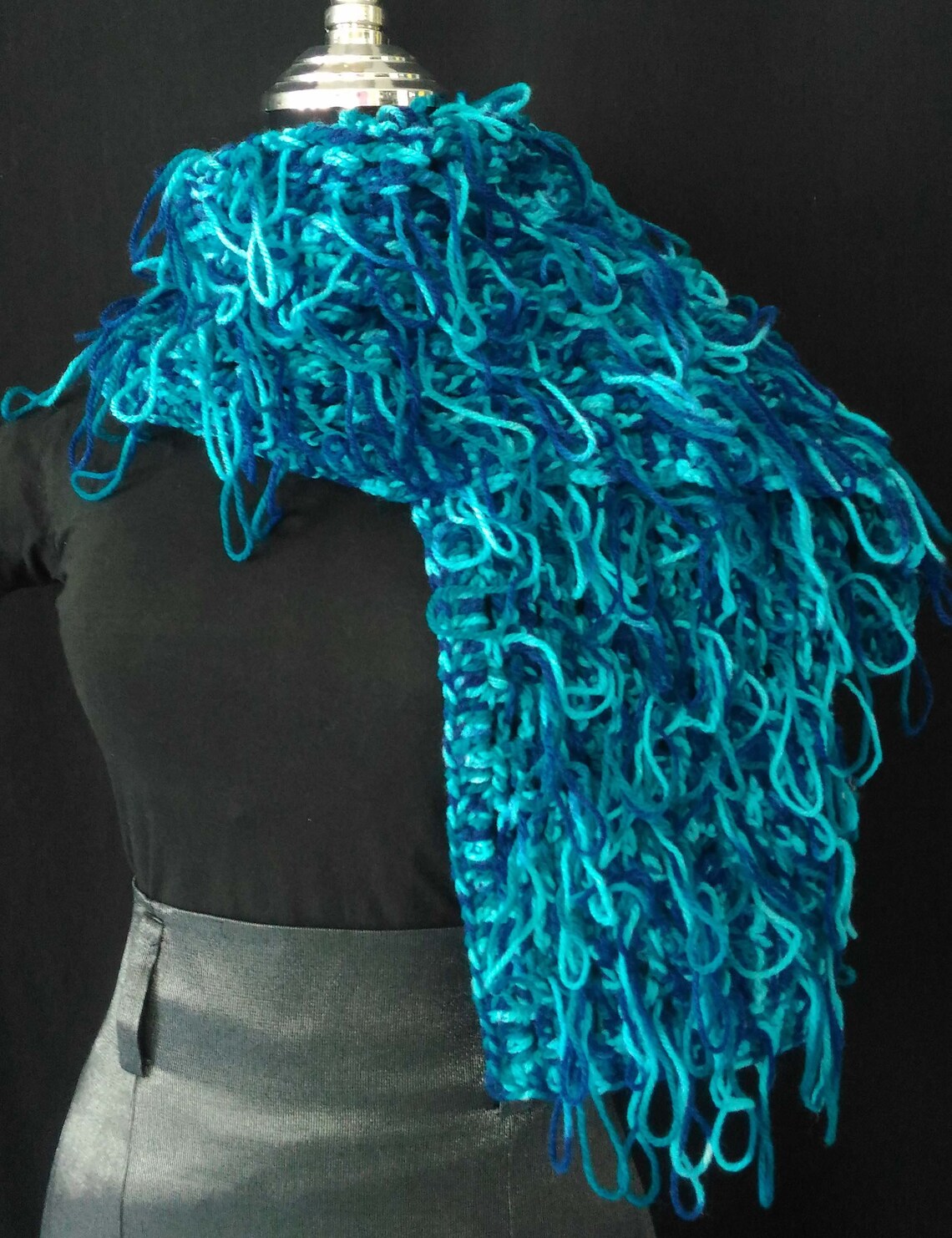 Acrylic Scarfblue Colour Scarfhook Technichand Knit Etsy