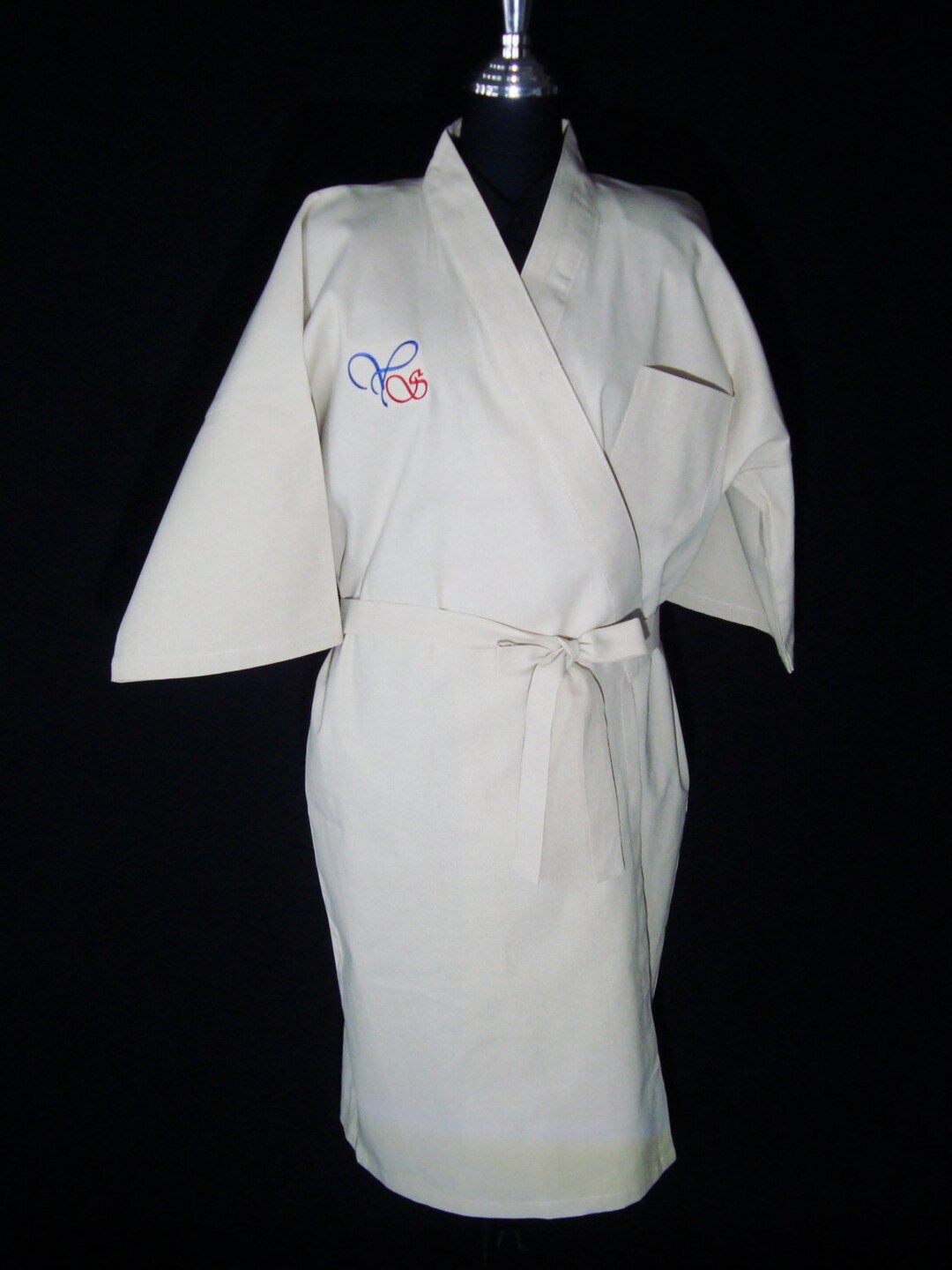 Cotton Dobby Fabric Bathrobe Kimono Style-cream Color(beige)-bridesmaid ...