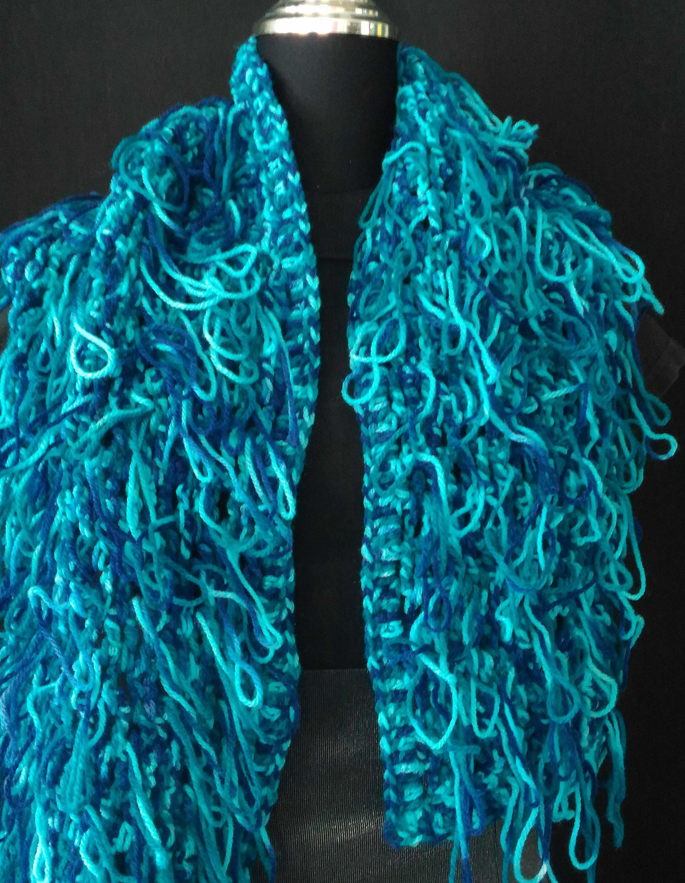 Acrylic ScarfBlue Colour ScarfHook TechnicHand Knit Etsy