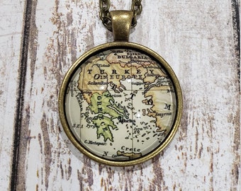 Greece / Turkey Area Antique Map Necklace