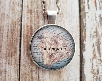 Hawaii (Big Island) Vintage Style Map Necklace