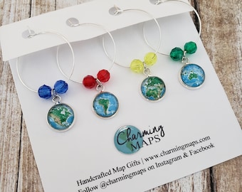 Design Your Own Custom Map Wine Charms - Set of 4 or More