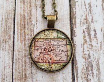 Colorado Antique Style Map Necklace