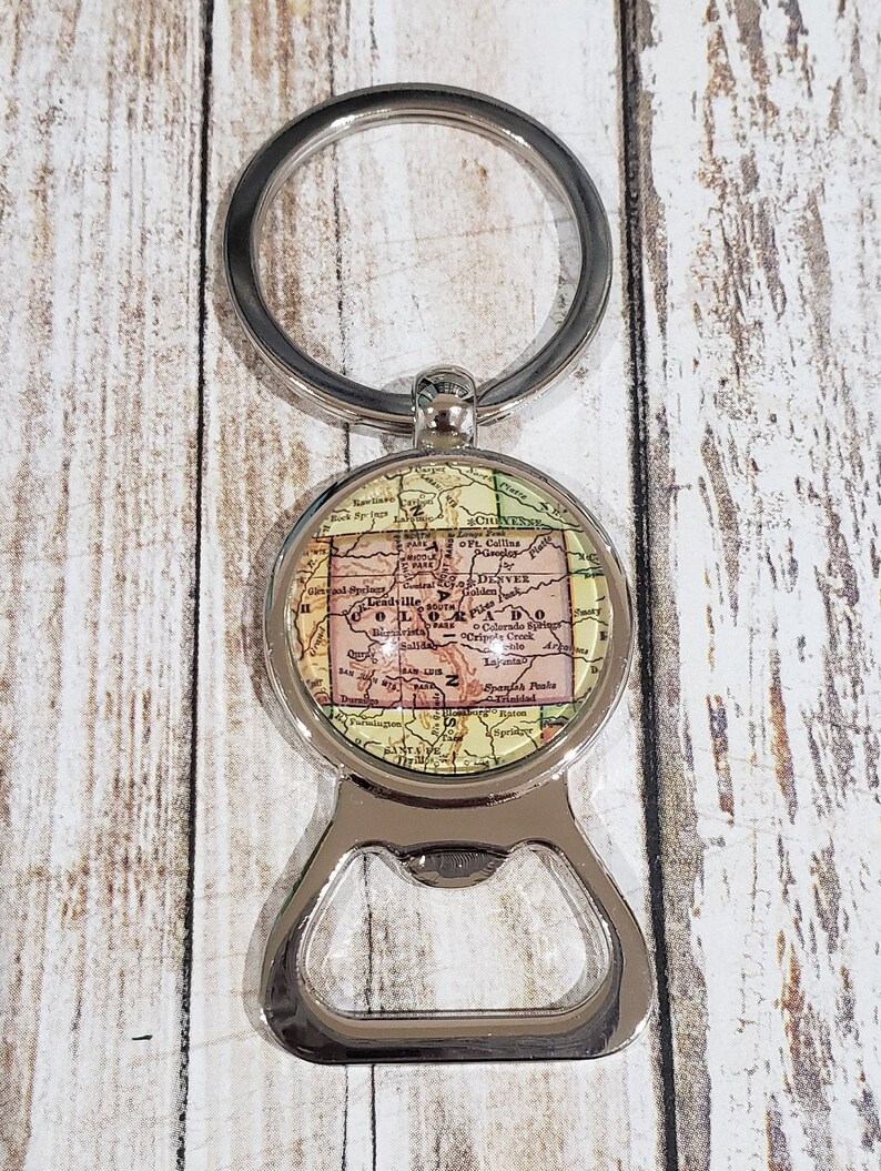 Colorado Vintage-Style Map Bottle Opener with Key Ring Map Gift image 1