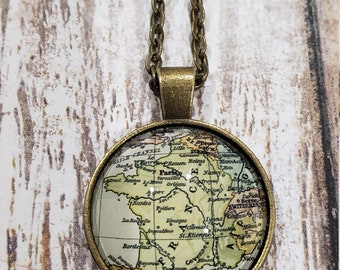 France - Antique Style Map Necklace