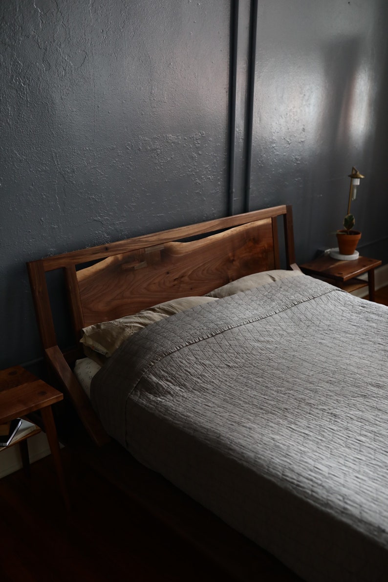 Live edge mid century inspired platform bed. image 5