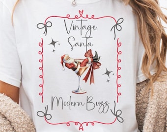 Vintage Santa Martini Christmas Tee - Comfort Colors Holiday Cocktail Shirt