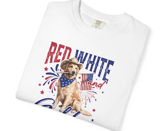 Golden Retriever Mom Shirt, Red White and Golden Comfort Colors Tee, Golden Retriever Gift for Her, Dog Mom Tee, Golden Retriever Lover Gift