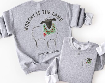 Sudadera con versículo bíblico «Digno es el Cordero», regalo cristiano para mujer, fe, estética religiosa, amante de Jesús, diseño frontal y trasero