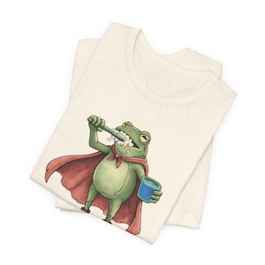 We Brush At Dawn Frog Shirt, Funny Frog Meme Shirt, Bella Canvas 3001 Tee, Dentist Shirt Funny, Dental Hygienist Gift, Cute Frog Tee Natural