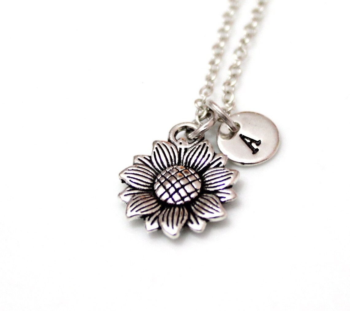 Sunflower Necklace Sunflower Silver Plated Necklace Tiny Etsy