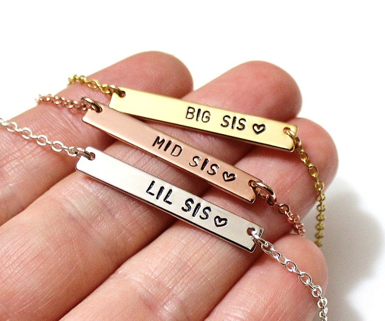 Bridesmaid Gift Mid Sis LiL Sis Necklace Silver Bar Necklace Necklaces for Sisters Sister Necklace Big Sis Sister Jewelry