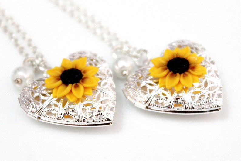 Sunflower Heart locket necklace Gold Sunflower Silver Plated Etsy
