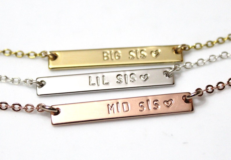 Bridesmaid Gift Mid Sis LiL Sis Necklace Silver Bar Necklace Necklaces for Sisters Sister Necklace Big Sis Sister Jewelry