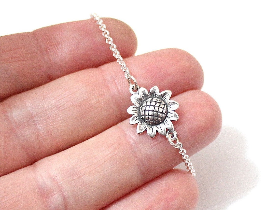 Sunflower Bracelet Sterling Silver Sunflower Bracelet Etsy