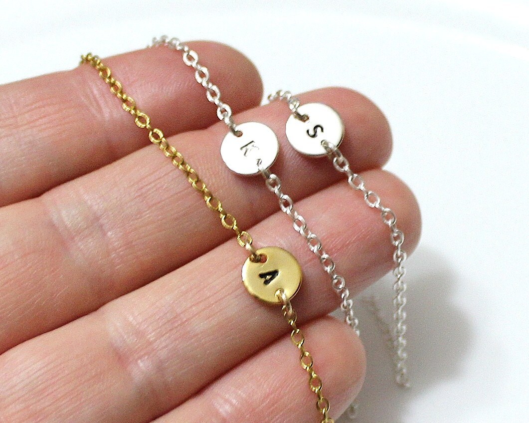 Dainty Initial Bracelet Delicate Personalized Disk Bracelet Etsy