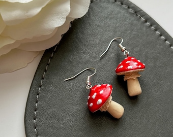 Handcrafted Red Mushroom Earrings: Polymer Clay Fairycore Jewellery