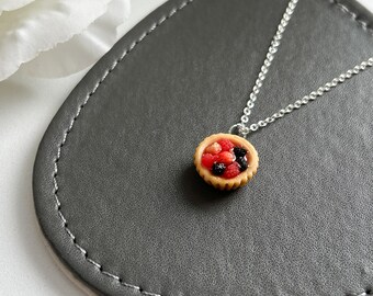 Miniature Fruit Tart Necklace: Handmade Polymer Clay Food Jewellery