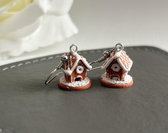 Gingerbread House Dangle Earrings: Handmade Polymer Clay Christmas Jewellery