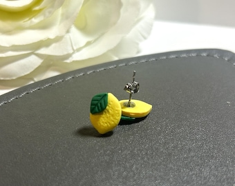Lemon Stud Earrings: Realistic Polymer Clay Fruit Jewellery