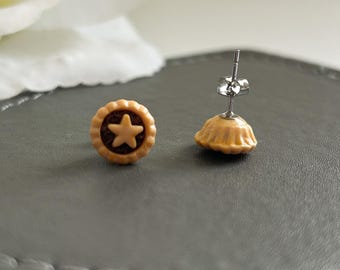 Miniature Mince Pie Stud Earrings: Handmade Polymer Clay Food Jewellery