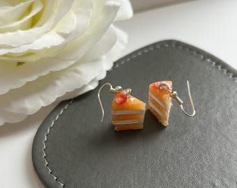 Strawberry Victoria Sponge Cake Dangle Earrings: Polymer Clay Birthday Gift