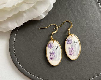 Handcrafted ghost vintage style Earrings: Polymer Clay dangles
