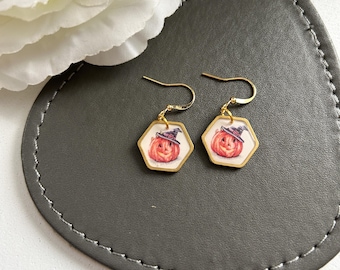 Handcrafted pumpkin vintage style Earrings: Polymer Clay dangles