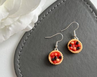 Miniature Fruit Tart Dangle Earrings: Handmade Polymer Clay Jewellery