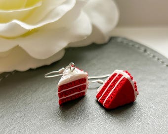 Red Velvet Cake Earrings: Handmade Polymer Clay Food Jewellery