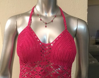 Hand Made Boutique Unique Organic Summer Crochet Knit-Top Bra 36C