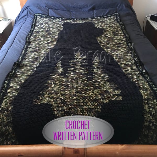 Black Bear Evergreen Crochet Pattern, Black Bear Blanket, Evergreen Throw, Nature & Wildlife Afghan, Bear Silhouette, Southwestern Bear