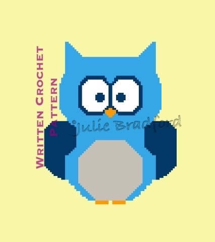 Owl Baby Blanket, Blue Owl Written Crochet Pattern, Cute Baby Owl Afghan, Blue Baby Owl Crochet Thro