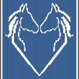 May include: Two white horse silhouettes facing each other, forming a heart shape on a blue background.