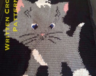 Geschrieben Häkelanleitung Katze Afghane, Kätzchen werfen, Kitty Katze Decke, Kitty Baby Decke, Katze Baby Decke, Kätzchen Kleinkind Decke