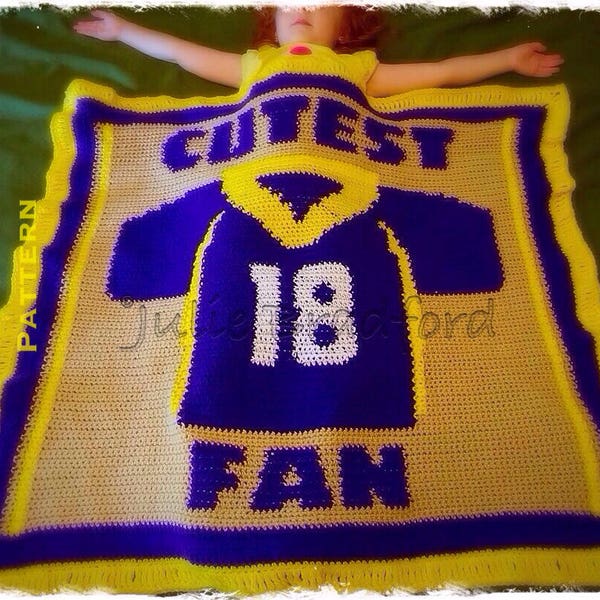 Cutest Fan Crochet Written Crochet Pattern, Sport Jersey Baby Blanket, Cute Baby Afghan, Cute Fan Sport Jersey Throw, Football Jersey Throw