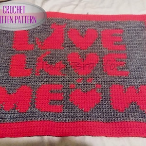 Live Love Meow Crochet Cat Throw Written Pattern, Kitten Blanket, Paw Print Afghan, Fur Baby Snuggle, Crochet Cat Bed Blanket, Cat Wrap