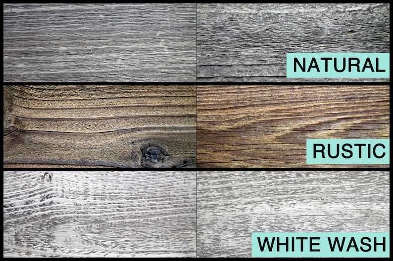 Puede incluir: Tres muestras de madera que muestran diferentes acabados: natural, r&uacute;stico y lavado en blanco.