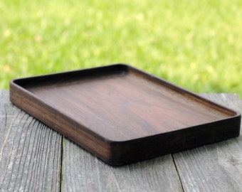 Foundation Series Rectangle- Black Walnut, Peruvian Walnut and Oak Hardwood Trays, Stackable, Slim, Timeless & Modern Valet Catch All Decor