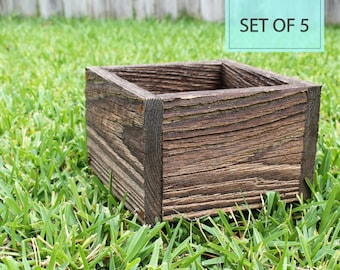 Bulk Set of (5) 5&quot;, 6&quot; Square Succulent Planter Wooden Box (3.25&quot; - 3.75&quot;H) / Storage / Wedding / Centerpiece / Flower / Wholesale